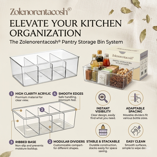 Zolenorentacosh® Pantry Storage Bin with Dividers-Smart Organization for Everyday Kitchens