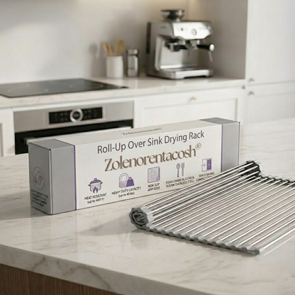 Zolenorentacosh® Roll-Up Over Sink Drying Rack – 17.7" × 15.5" Stainless Steel Kitchen Organizer