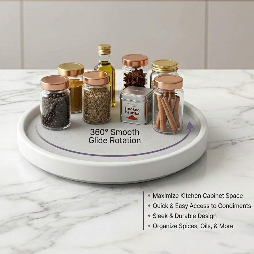 Zolenorentacosh® Single-Level Rotating Organizer Tray,Minimalist Storage Turntable – White