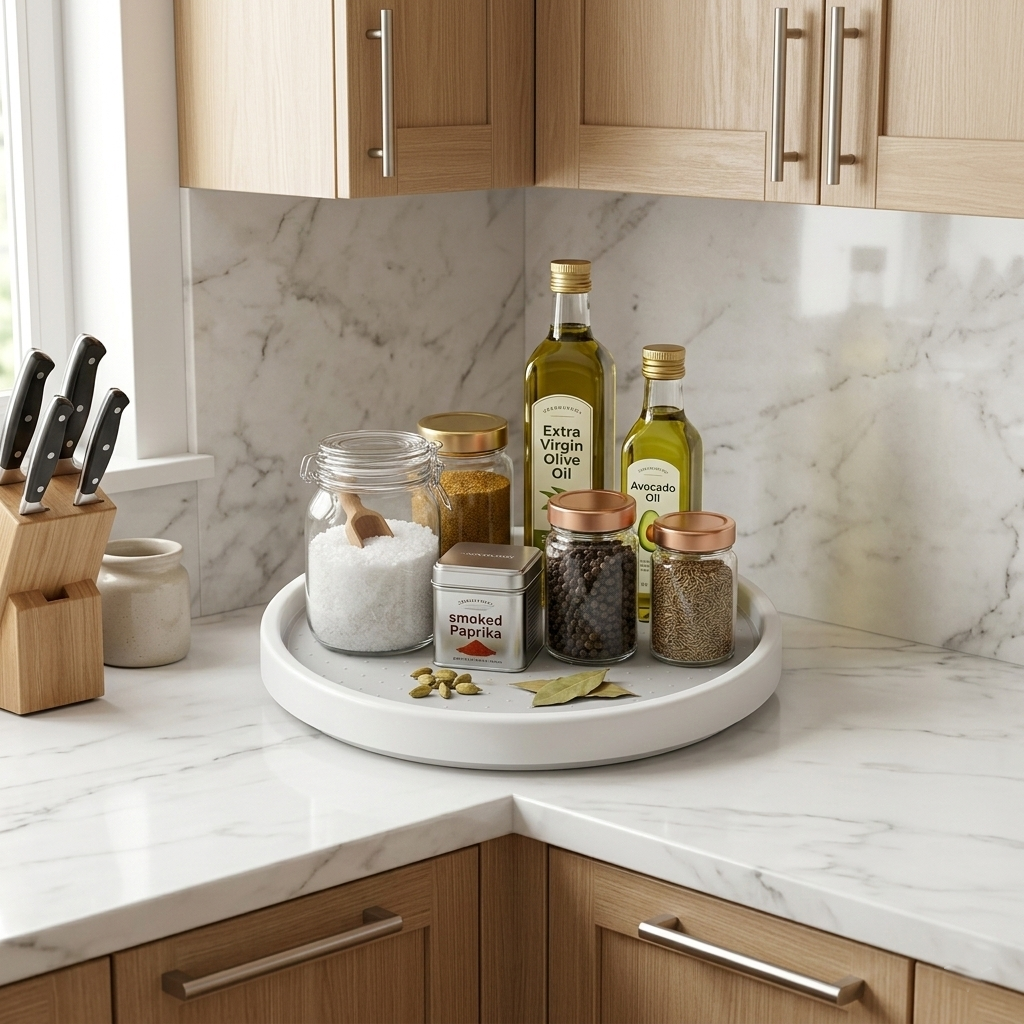 Zolenorentacosh® Single-Level Rotating Organizer Tray,Minimalist Storage Turntable – White