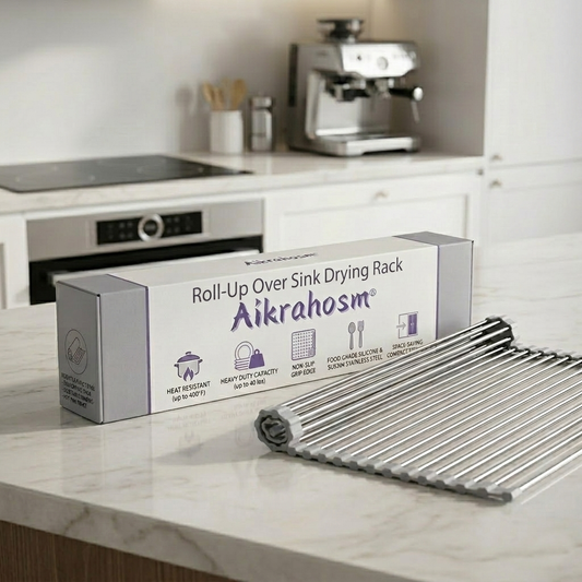 Aikrahosm® Roll-Up Over Sink Drying Rack – 17.7" × 15.5" Stainless Steel Kitchen Organizer