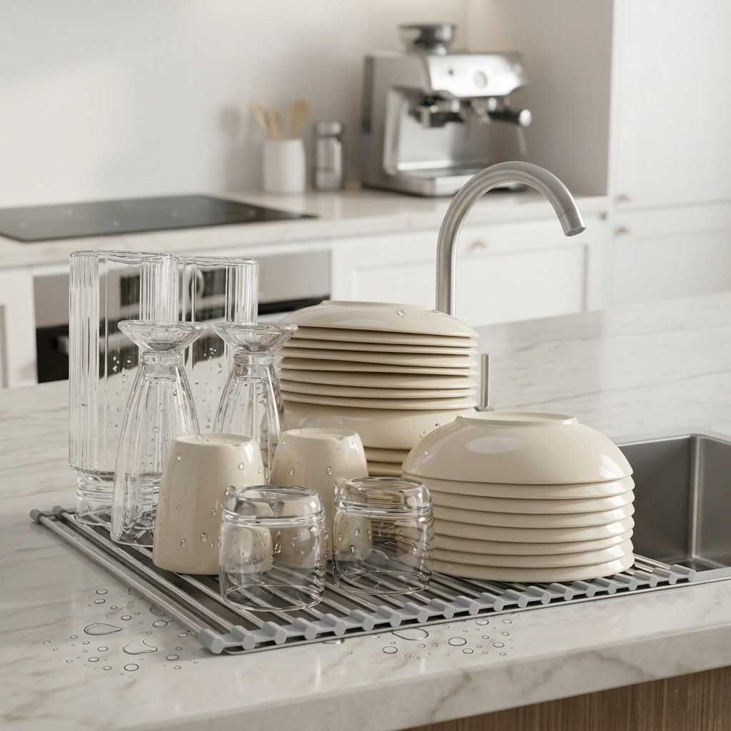 Zolenorentacosh® Roll-Up Over Sink Drying Rack – 17.7" × 15.5" Stainless Steel Kitchen Organizer