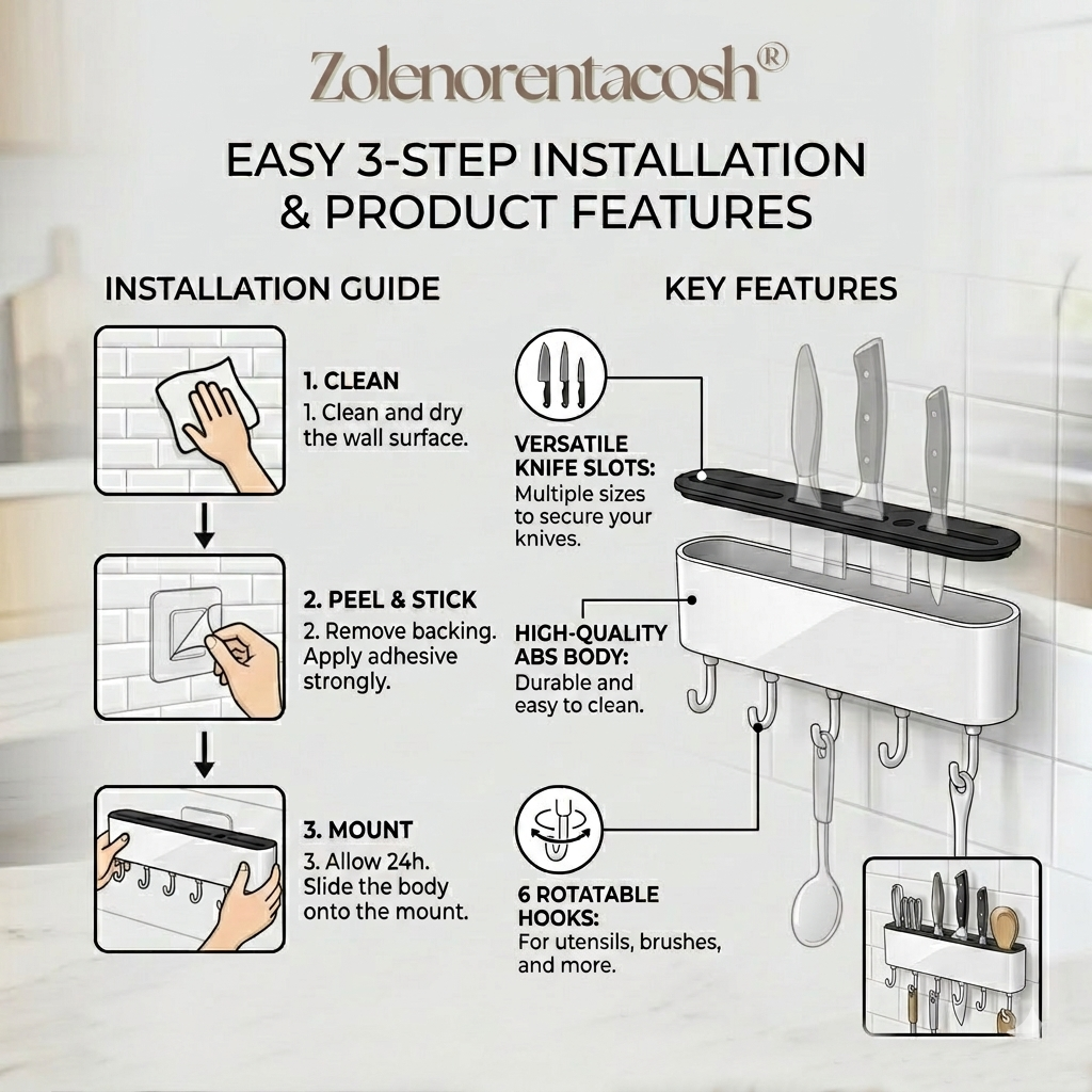 Zolenorentacosh® Wall-Mounted Knife Holder & Multi-Purpose Storage Organizer