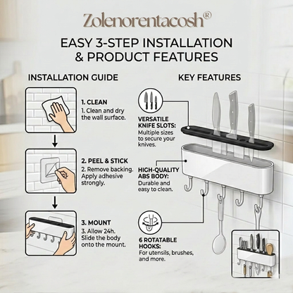 Zolenorentacosh® Wall-Mounted Knife Holder & Multi-Purpose Storage Organizer